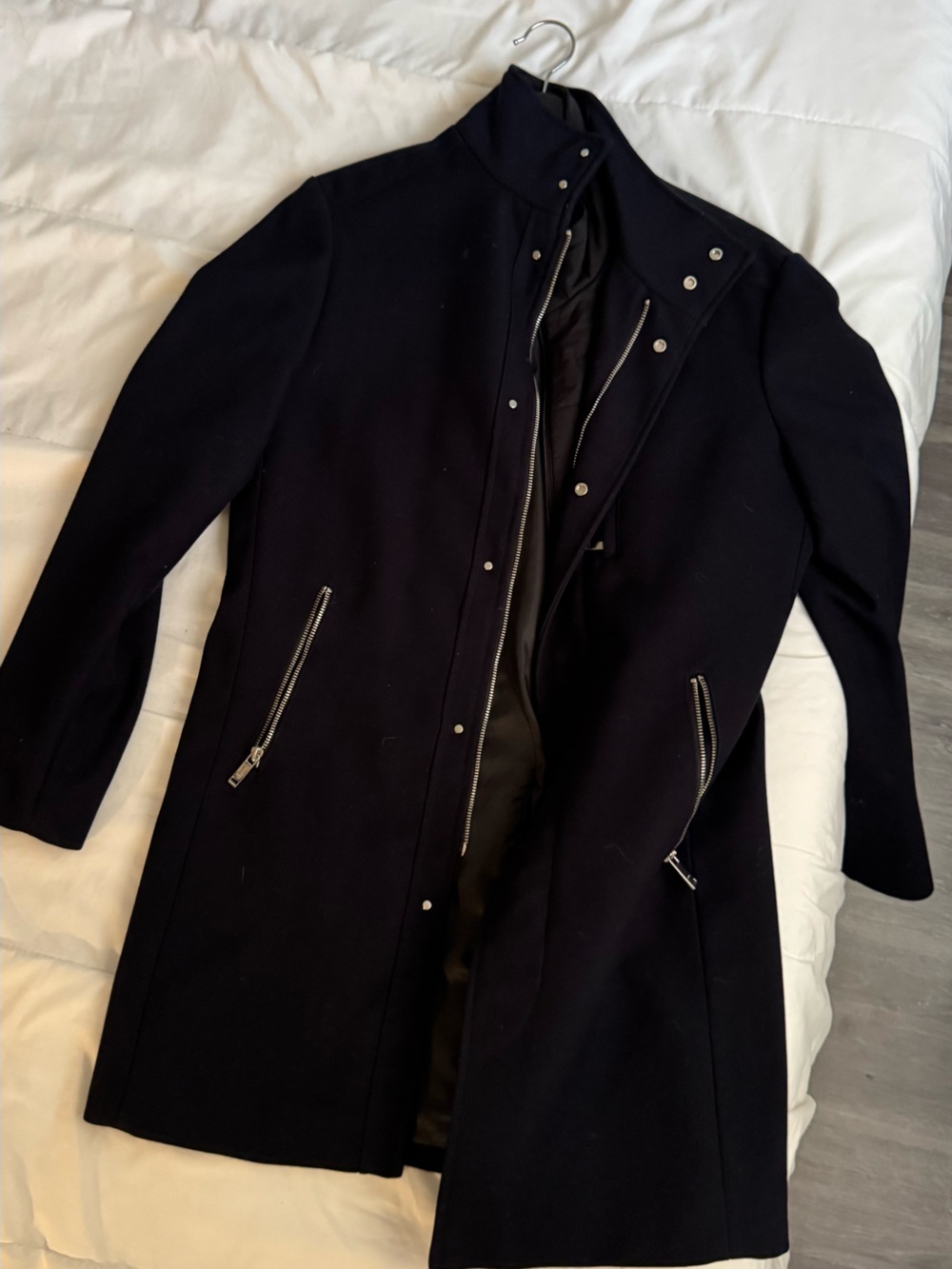 Zara Black Pea Coat with Silver Zipper Details